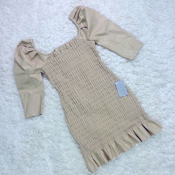 Saylor Justina Vegan Leather Puff Sleeve Smocked Minidress - Picture 2 of 6